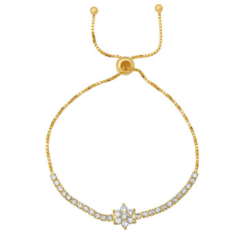 14k Gold Over Silver Floral CZ Adjustable Bracelet