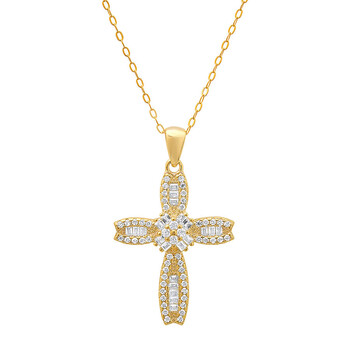 14k Gold Over Silver Petite Luxurious Baguette-cut CZ Cross Pendant 14k Gold Over Silver Petite Luxurious Baguette-cut CZ Cross Pendant