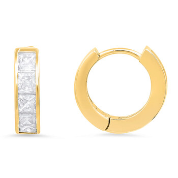 14k Gold Over Silver Petite Princess-cut Huggy Hoop Earrings