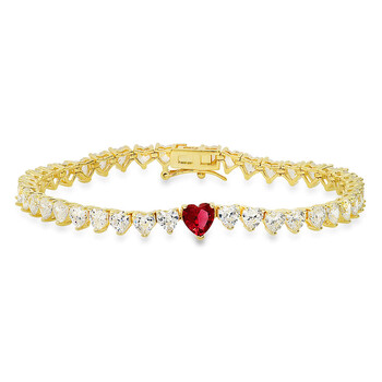 14k Gold Over Silver Ruby CZ Heart-cut Tennis Bracelet - 7.25 02-016Y-DSB