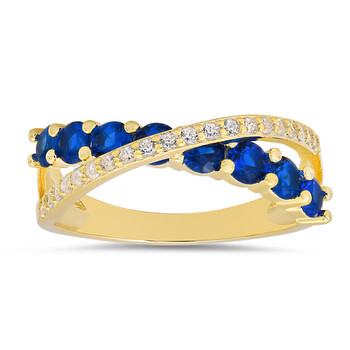 14K Gold Over Silver Sapphire CZ Crossover Ring 14K Gold Over Silver Sapphire CZ Crossover Ring