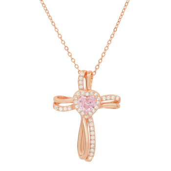 14k Rose Gold Over Silver Heart Cubic Zirconia CZ Cross Pendant 04-066PR-DSN 14k Rose Gold Over Silver Heart Cubic Zirconia CZ Cross Pendant 04-066PR-DSN