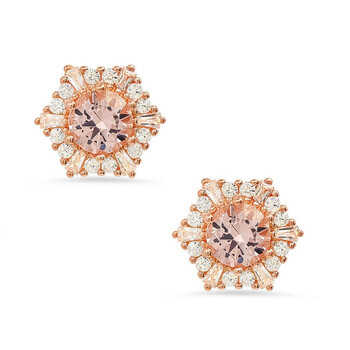 14k Rose Gold Over Silver Hexagon Morganite CZ Halo Stud Earrings 14k Rose Gold Over Silver Hexagon Morganite CZ Halo Stud Earrings