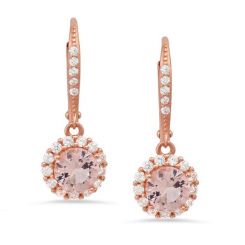14k Rose Gold Over Silver Morganite CZ Halo Leverback Earrings
