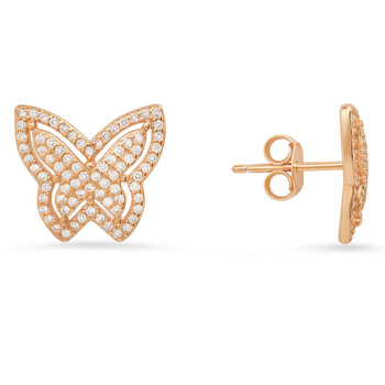 14k Rose Gold Over Silver Pave Butterfly Cubic Zirconia CZ Stud Earrings 14k Rose Gold Over Silver Pave Butterfly Cubic Zirconia CZ Stud Earrings