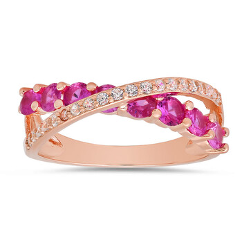 14K Rose Gold Over Silver Pink Sapphire CZ Crossover Ring 14K Rose Gold Over Silver Pink Sapphire CZ Crossover Ring