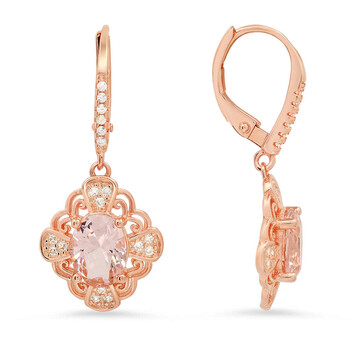 14k Rose Gold Over Silver Vintage Filigree Morganite CZ Leverback Earrings