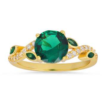 Gold Over Silver Emerald CZ Floral Ring Gold Over Silver Emerald CZ Floral Ring