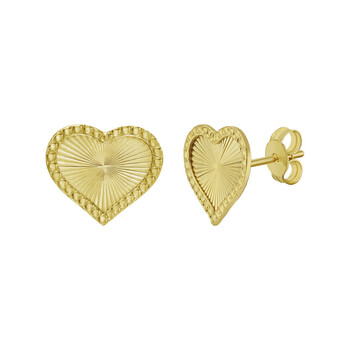 Ladies 14K Gold Diamond-cut Radiating Heart Stud Earrings Ladies 14K Gold Diamond-cut Radiating Heart Stud Earrings
