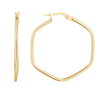 Ladies 14K Gold Hexagon Shaped Hoop Earrings