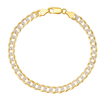 Men's THICK 8.5 Italian Gold Two-Tone Diamond-cut Pave Miami Cuban Curb Chain Bracelet 210-5B115Y-8.5 Men's THICK 8.5 Italian Gold Two-Tone Diamond-cut Pave Miami Cuban Curb Chain Bracelet 210-5B115Y-8.5