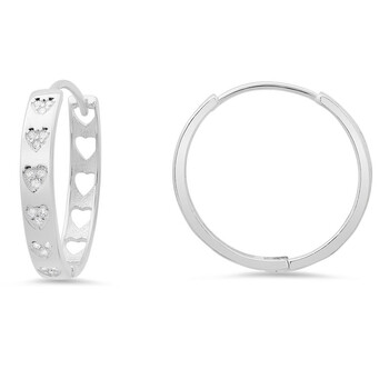 Sterling Silver 25mm Bezel Inlay CZ Heart Hoop Earrings