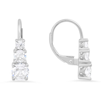 Sterling Silver 3-Stone Cubic Zirconia  CZ Leverback Earrings