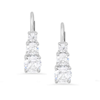 Sterling Silver 3-Stone Cubic Zirconia  CZ Leverback Earrings