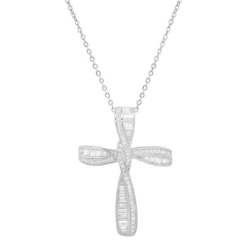 Sterling Silver Baguette Cubic Zirconia  CZ Cross Pendant