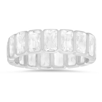Sterling Silver Bezel-set Emerald-cut CZ Eternity Band Ring