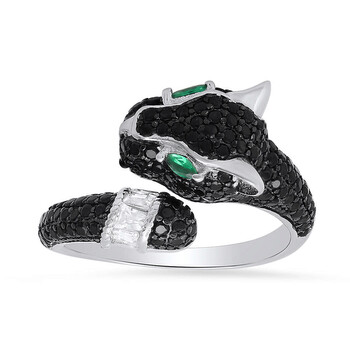 Sterling Silver Black Panther Cubic Zirconia CZ Ring 04-142-DSR Sterling Silver Black Panther Cubic Zirconia CZ Ring 04-142-DSR
