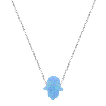 Sterling Silver Blue Opal Hamsa Necklace