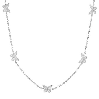 Sterling Silver Cubic Zirconia  CZ Butterfly Station Necklace