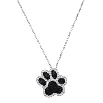Sterling Silver Cubic Zirconia  CZ Doggy Paw Pendant