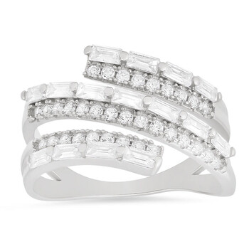 Sterling Silver CZ Baguette-cut Sprial Crossover Ring 31-015-DSR