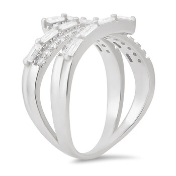 Sterling Silver CZ Baguette-cut Sprial Crossover Ring Sterling Silver CZ Baguette-cut Sprial Crossover Ring