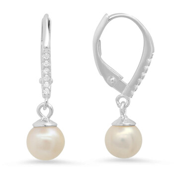 Sterling Silver Genuine Pearl Dangling Leverback Earrings