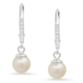 Sterling Silver Genuine Pearl Dangling Leverback Earrings