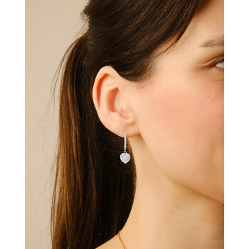 Sterling Silver Heart-cut Opal CZ Birthstone Halo Leverback Earrings