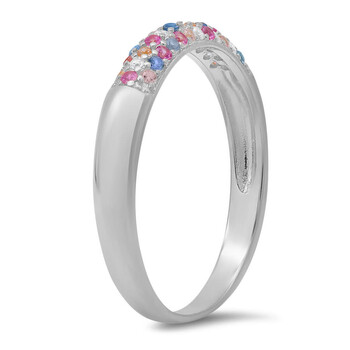 Sterling Silver Petite Pastel Multi-Color Pave CZ Band Ring Sterling Silver Petite Pastel Multi-Color Pave CZ Band Ring