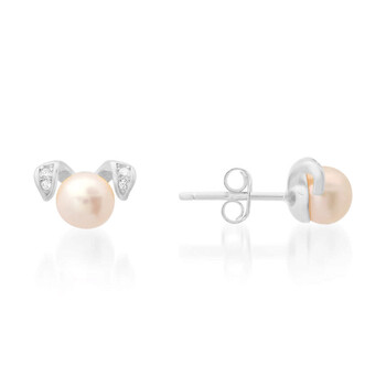 Sterling Silver Puppy Dog Genuine Pearl & CZ Stud Earrings Sterling Silver Puppy Dog Genuine Pearl & CZ Stud Earrings