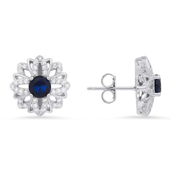 Sterling Silver Sapphire CZ Floral Stud Earrings Sterling Silver Sapphire CZ Floral Stud Earrings