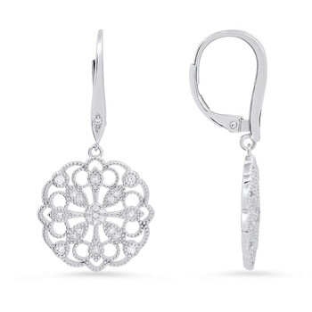 [AMOUR] 14K Yellow Gold ＆ Diamond Lace Leverback Earrings Amour 14k Yellow Gold 1/5 CT TW Diamond Lace Leverback