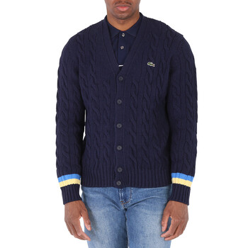 Lacoste Men's Navy Blue/Yellow-Marina Wool-Blend Cable-Knit