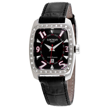 Locman Diamond Tonneau Black Dial Black Leather Strap Ladies