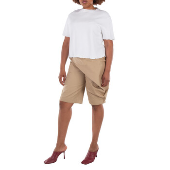 Logo Patch Pleated Cotton Shorts