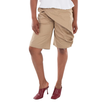 Logo Patch Pleated Cotton Shorts