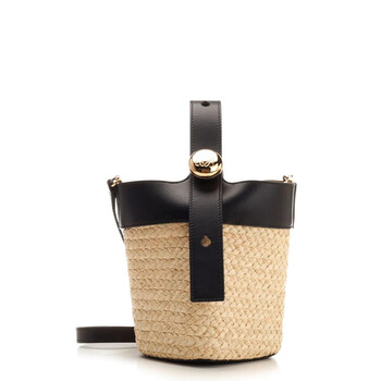 かごバッグ LOEWE AANBBBMX08-2165 PEBLE BUCKET IN RAFFIA AND CALF Mini Pebble bucket in raffia and calfskin Beige - LOEWE
