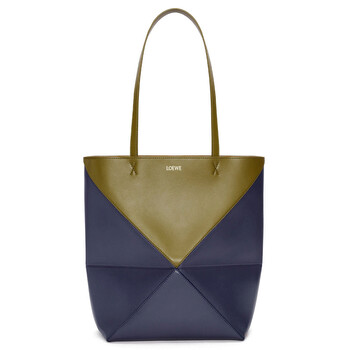 ロエベ　LOEWE Loewe Shiny Calfskin Puzzle Fold Tote - Olive/Abyss Blue