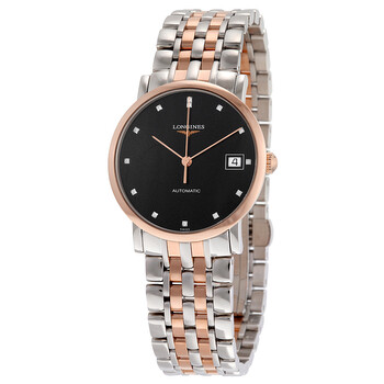 Elegant Automatic Black Diamond Dial Steel and 18kt Rose Gold Ladies Watch L48095577 L4.809.5.57.7