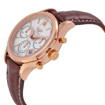 Heritage Automatic Chronograph Silver Dial 18kt Rose Gold Brown Leather Men's Watch L2.742.8.76.2