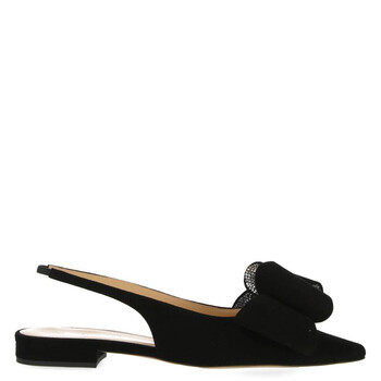 Ladies Black Bow Detail Slingbacks PF24-S0785-15-SUE-BLK-BLACK