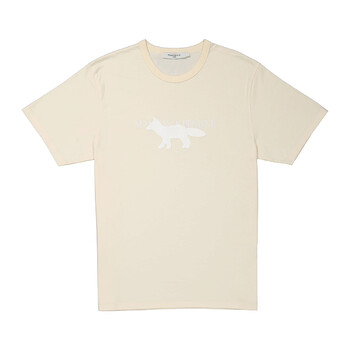 Maison Kitsuné Men's Ecru Fox Stamp Classic Cotton T-shirt, Size