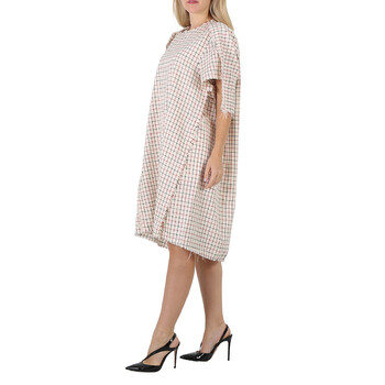 Maison Margiela Ladies Ecru All-Over Checkered Shirt Dress