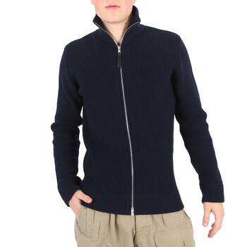 Maison Margiela Navy Wool-Blend Full Zip Cardigan, Size Medium