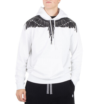 Men's White Black Logo Print Pullover Hoodie CMBB007C99FLE001-0110