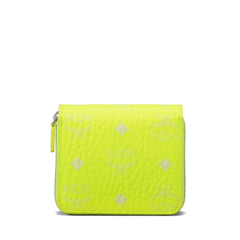 MCM Visetos Neon Yellow Mini Zip-around Wallet