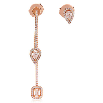 My Twin Hook and Stud Pink Gold Diamond Earrings 07224-PG