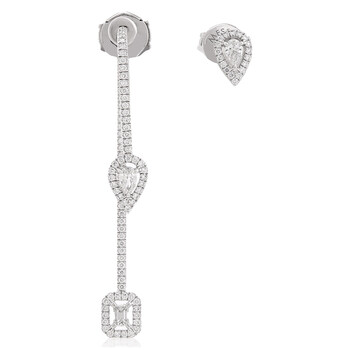 My Twin Hook and Stud White Gold Diamond Earrings