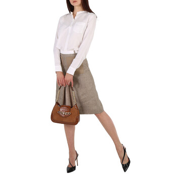 Brown Ladies Hally Small Suede And Crocodile Embossed Shoulder Bag